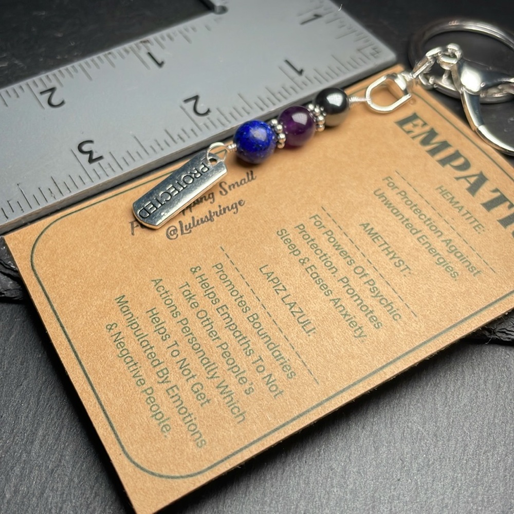 Hand Crafted Empath Protection Keychain with Purple Amethyst, Lapis Lazuli - Picture 6 of 7
